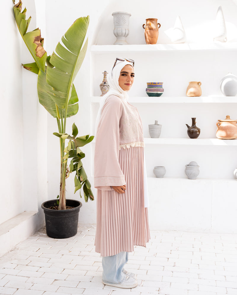 Linen Embroidered Cardigan - Beige