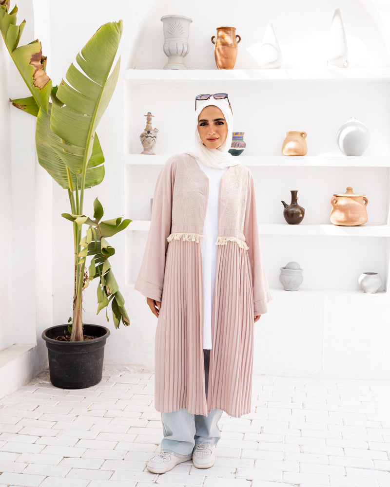 Linen Embroidered Cardigan - Beige