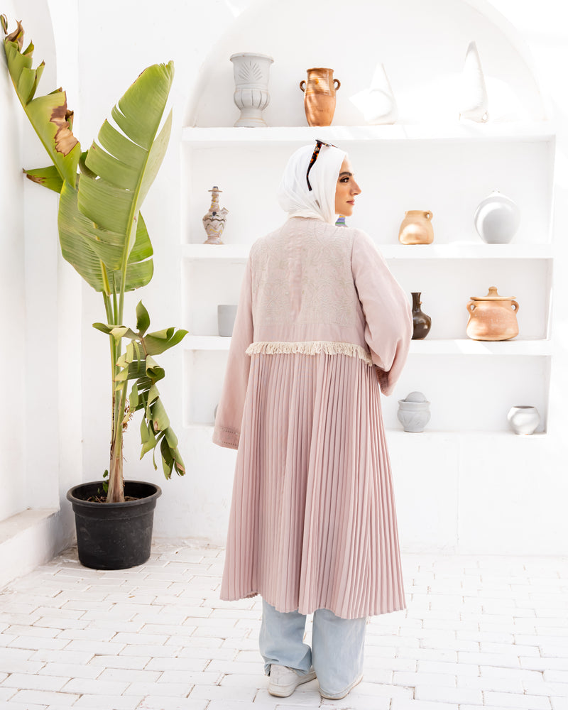 Linen Embroidered Cardigan - Beige