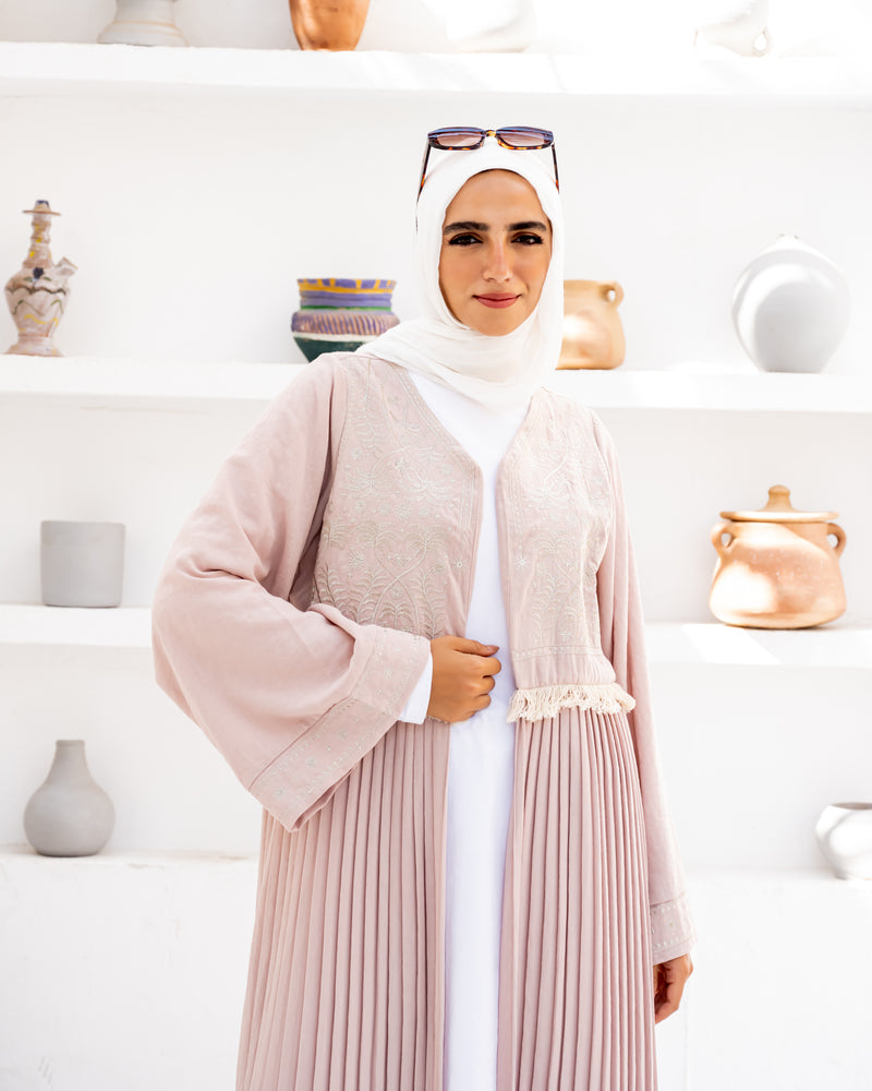 Linen Embroidered Cardigan - Beige
