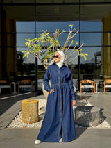 Denim Buttoned Dress - Dark Blue
