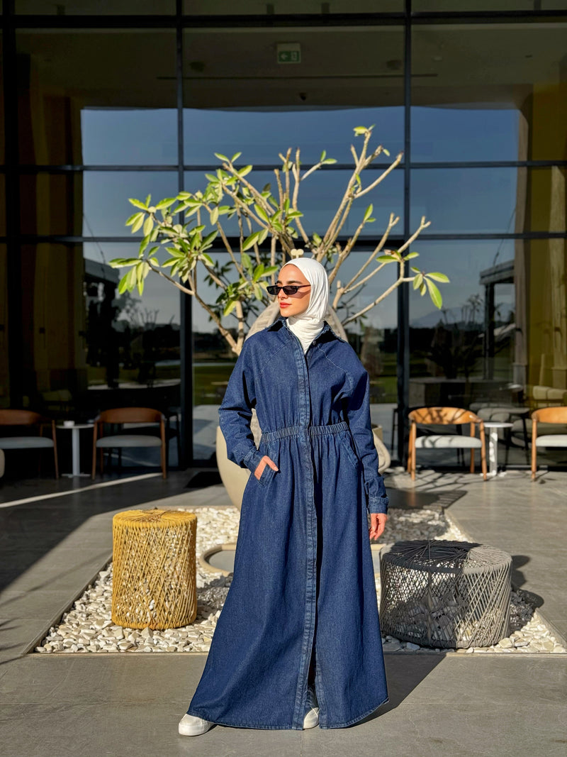 Denim Buttoned Dress - Dark Blue