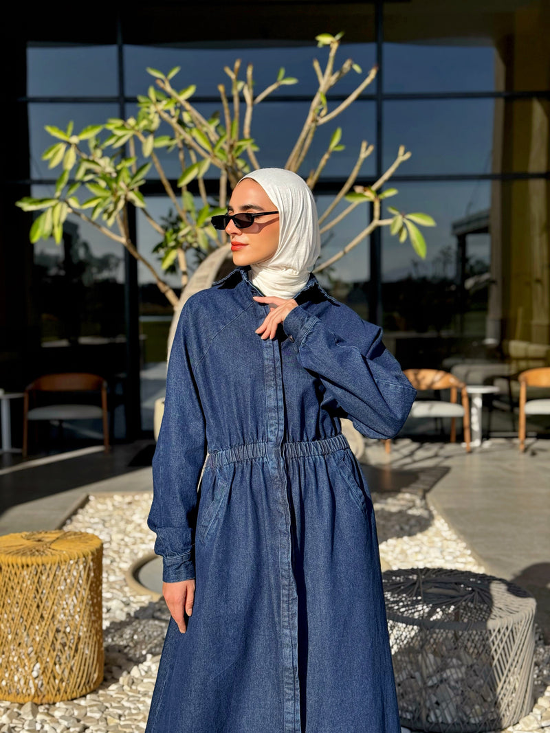 Denim Buttoned Dress - Dark Blue