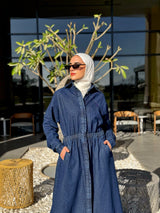 Denim Buttoned Dress - Dark Blue