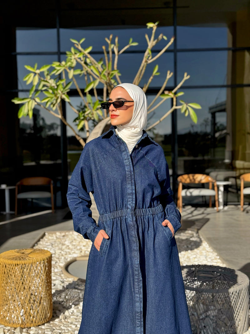 Denim Buttoned Dress - Dark Blue