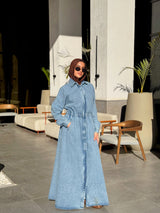 Denim Buttoned Dress - Light Blue