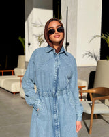 Denim Buttoned Dress - Light Blue