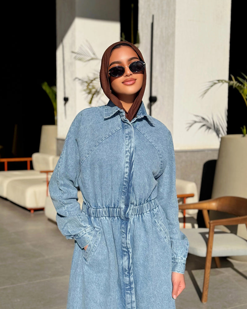 Denim Buttoned Dress - Light Blue
