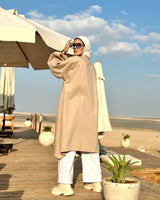 Denim Oversized Cardigan-Beige