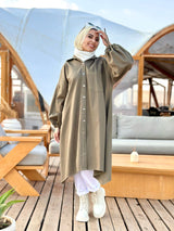 Denim Oversized Cardigan-Olive