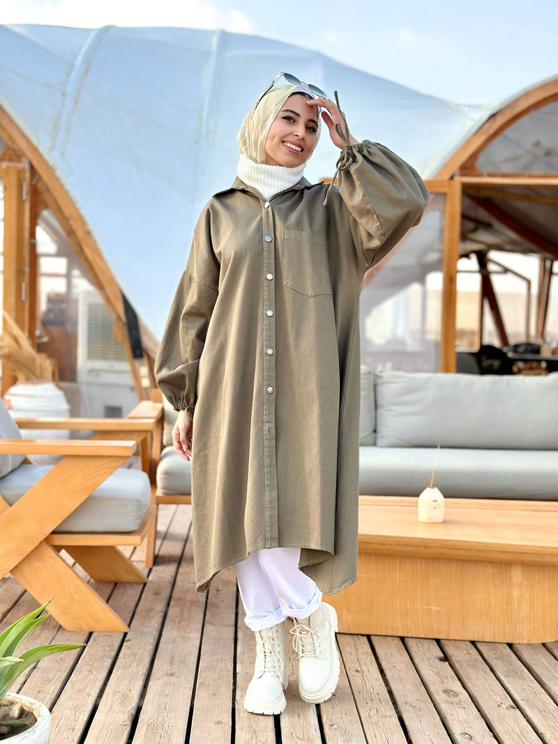 Denim Oversized Cardigan-Olive