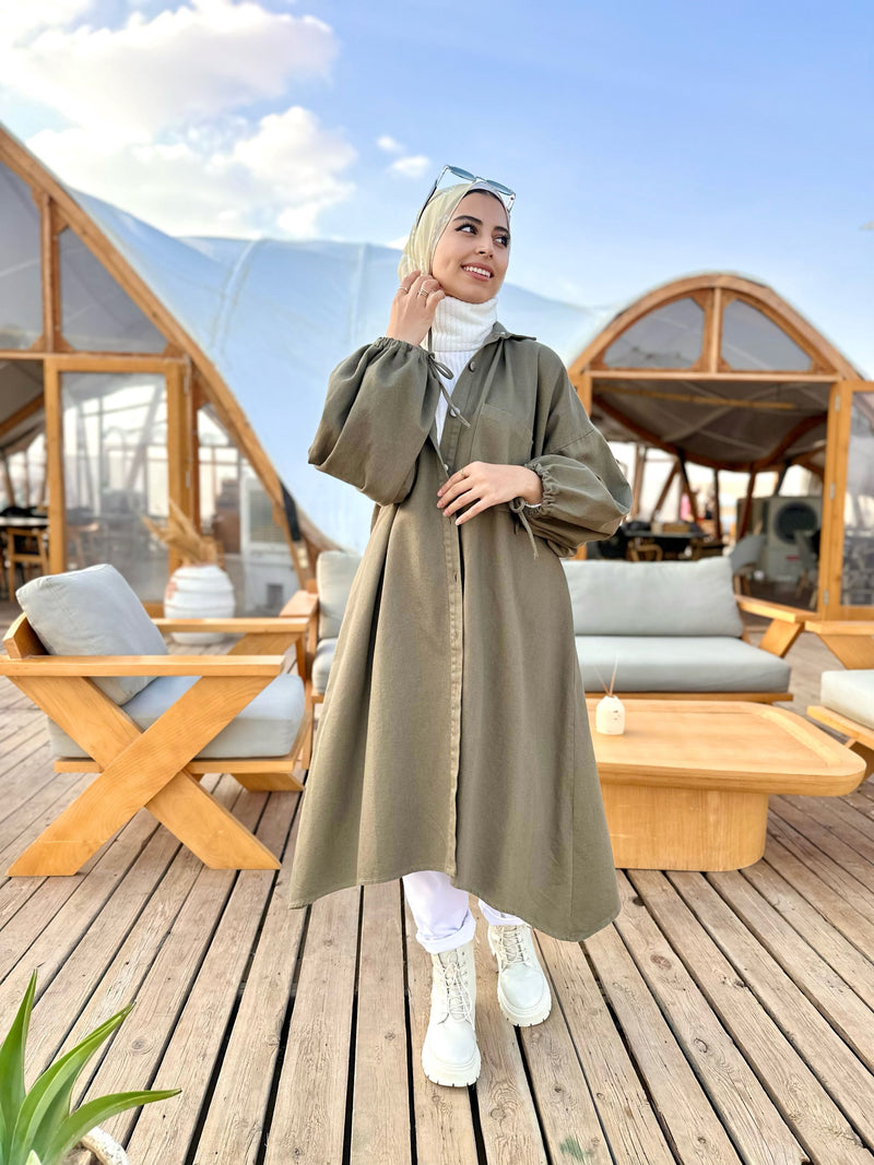 Denim Oversized Cardigan-Olive