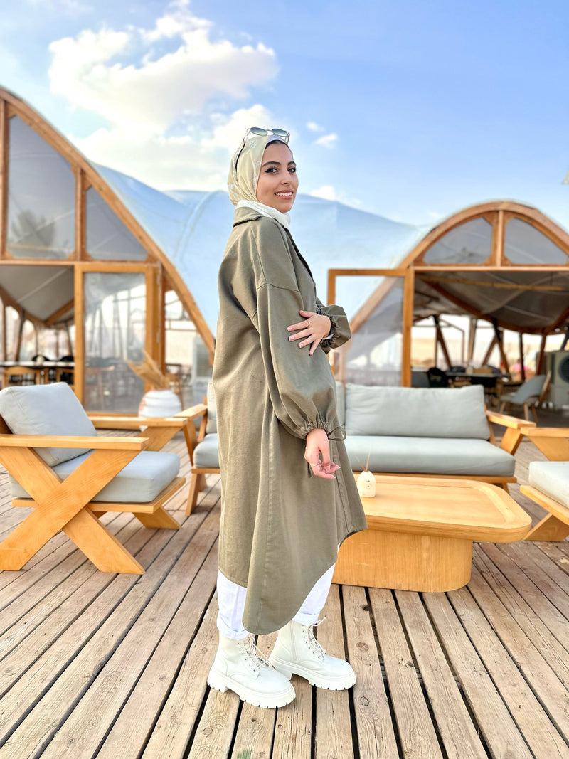 Denim Oversized Cardigan-Olive