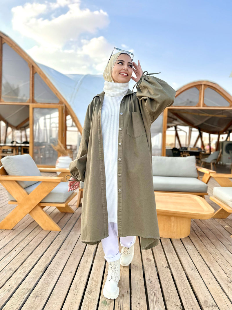 Denim Oversized Cardigan-Olive