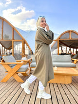 Denim Oversized Cardigan-Olive