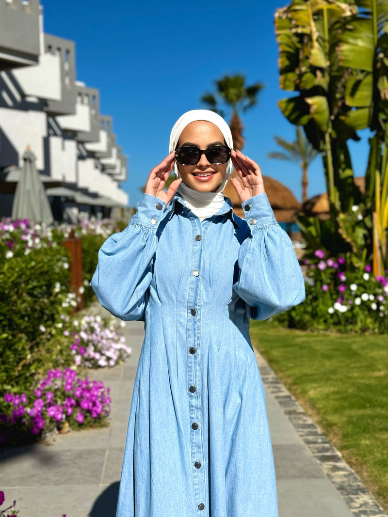 Denim Seamed Dress-Blue