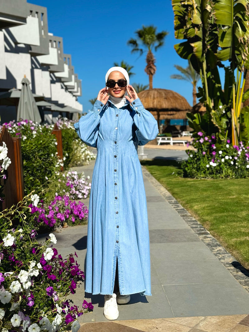 Denim Seamed Dress-Blue
