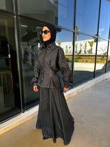 Denim Stitched Skirt - Black
