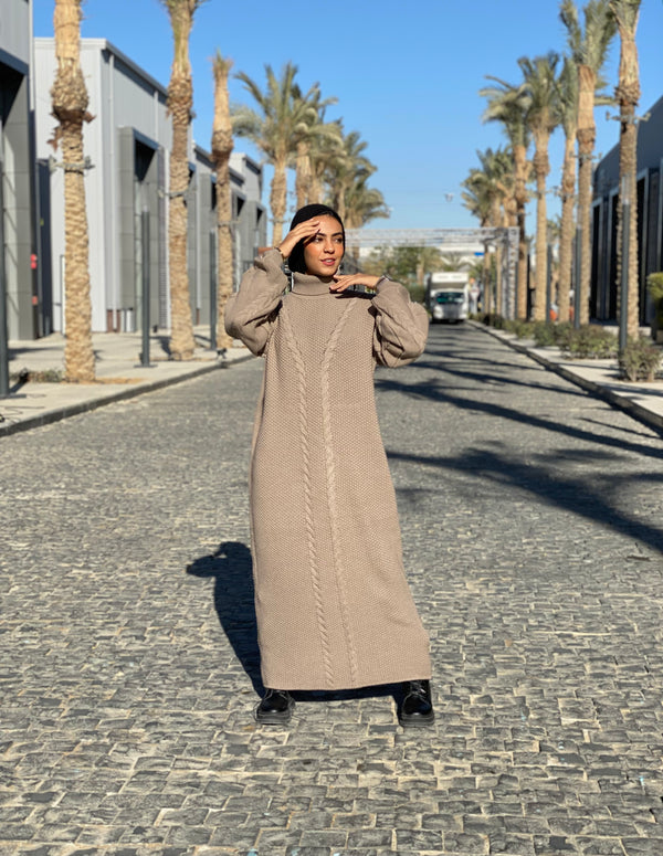 Double Braided knit Dress-Cafe