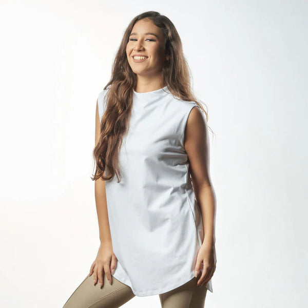 Double Layered Sleeveless /Long T-shirt - White