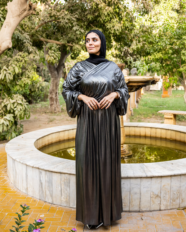 Draped Metallic Dress - Black ( Available at stores only )