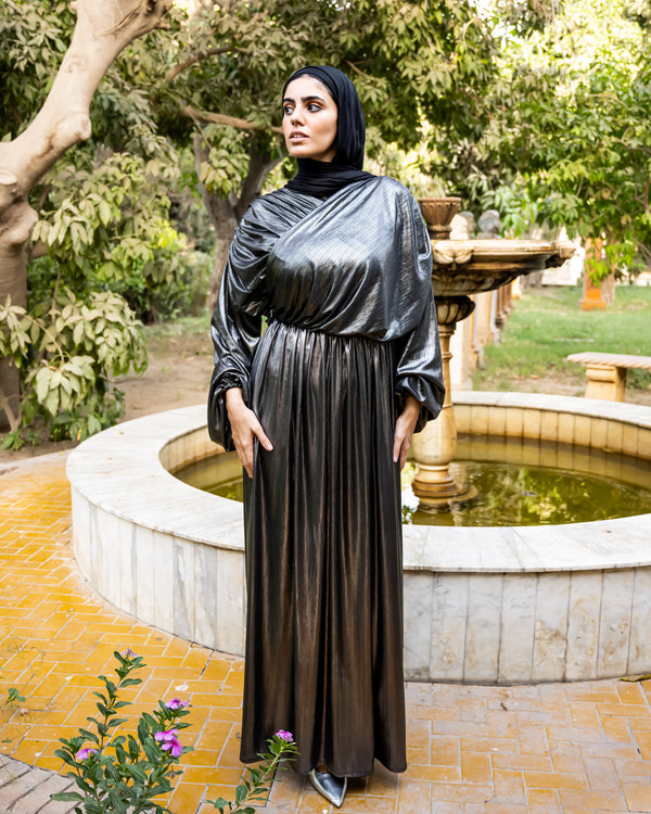 Draped Metallic Dress - Black ( Available at stores only )