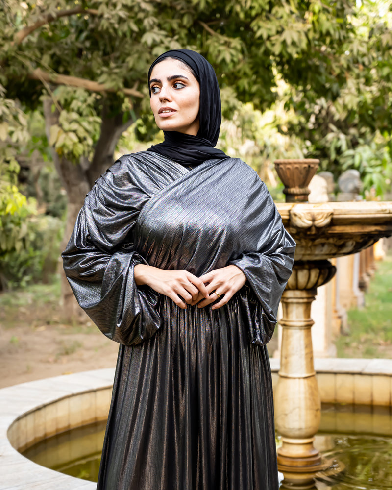 Draped Metallic Dress - Black ( Available at stores only )