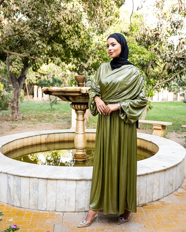 Draped Metallic Dress - Olive ( Available at stores only )