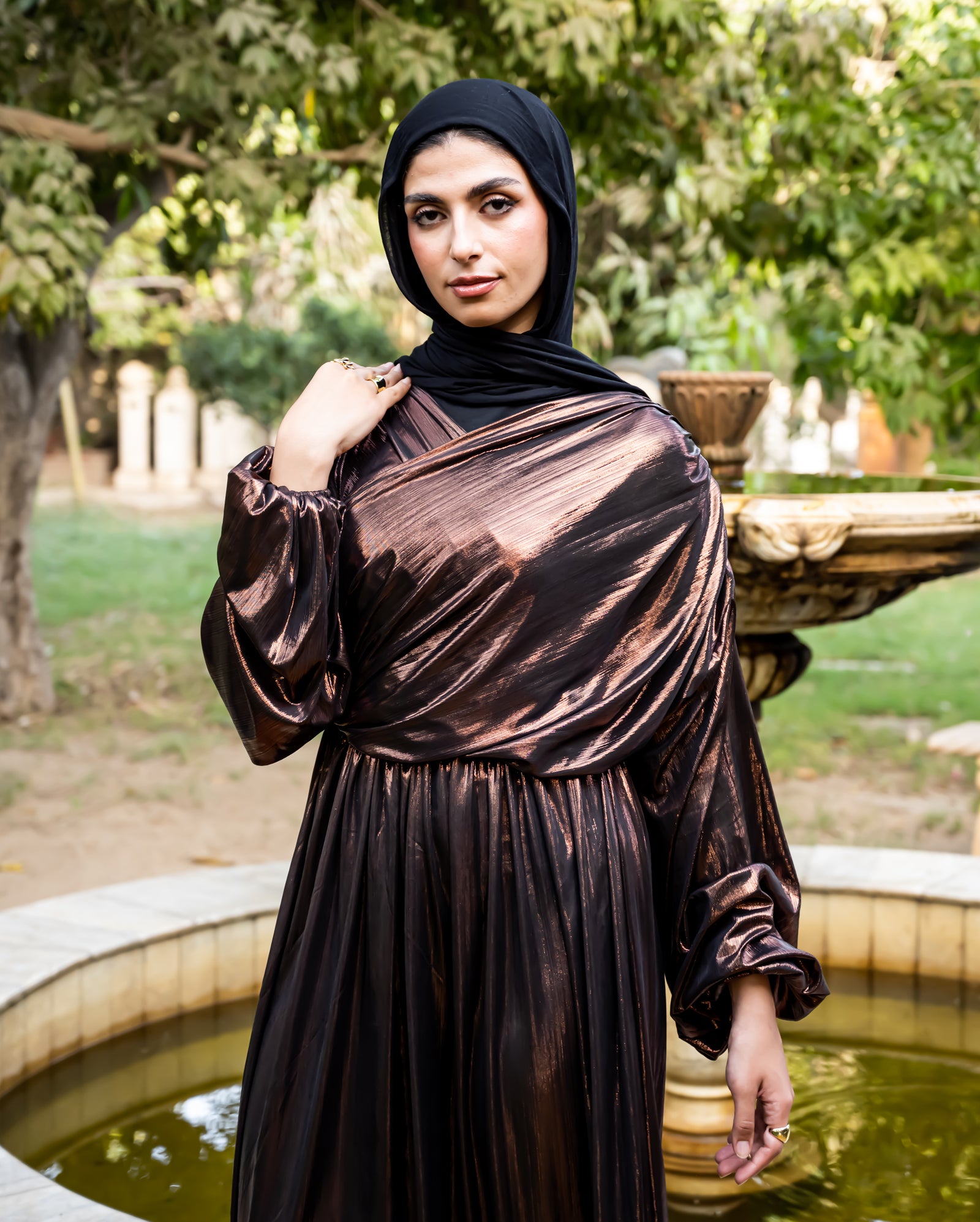 metallic draped dress Draped Metallic Dress