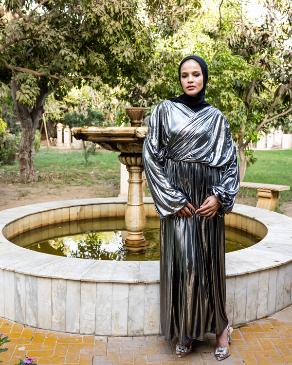 Draped Metallic Dress - Silver ( Available at stores only )