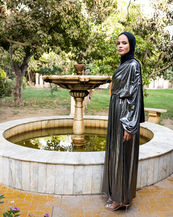 Draped Metallic Dress - Silver ( Available at stores only )