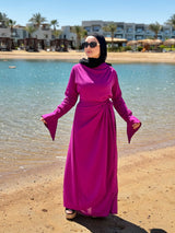 Draped Wrap Linen Dress-Magenta