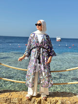 Drawstring Chiffon Kimono-Palms