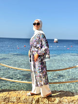 Drawstring Chiffon Kimono-Palms