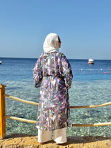 Drawstring Chiffon Kimono-Palms