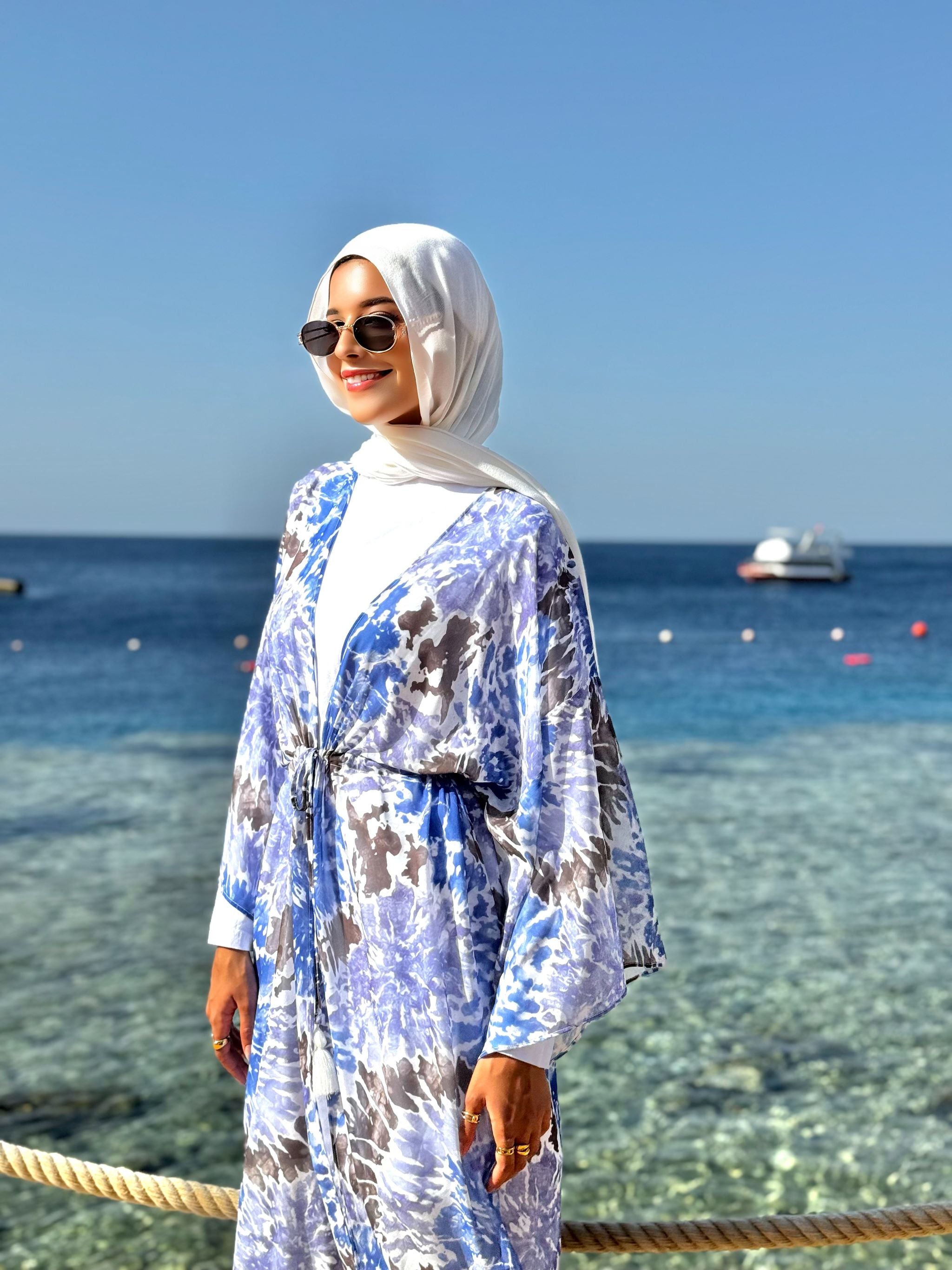 Drawstring Chiffon Kimono-Tie Dye