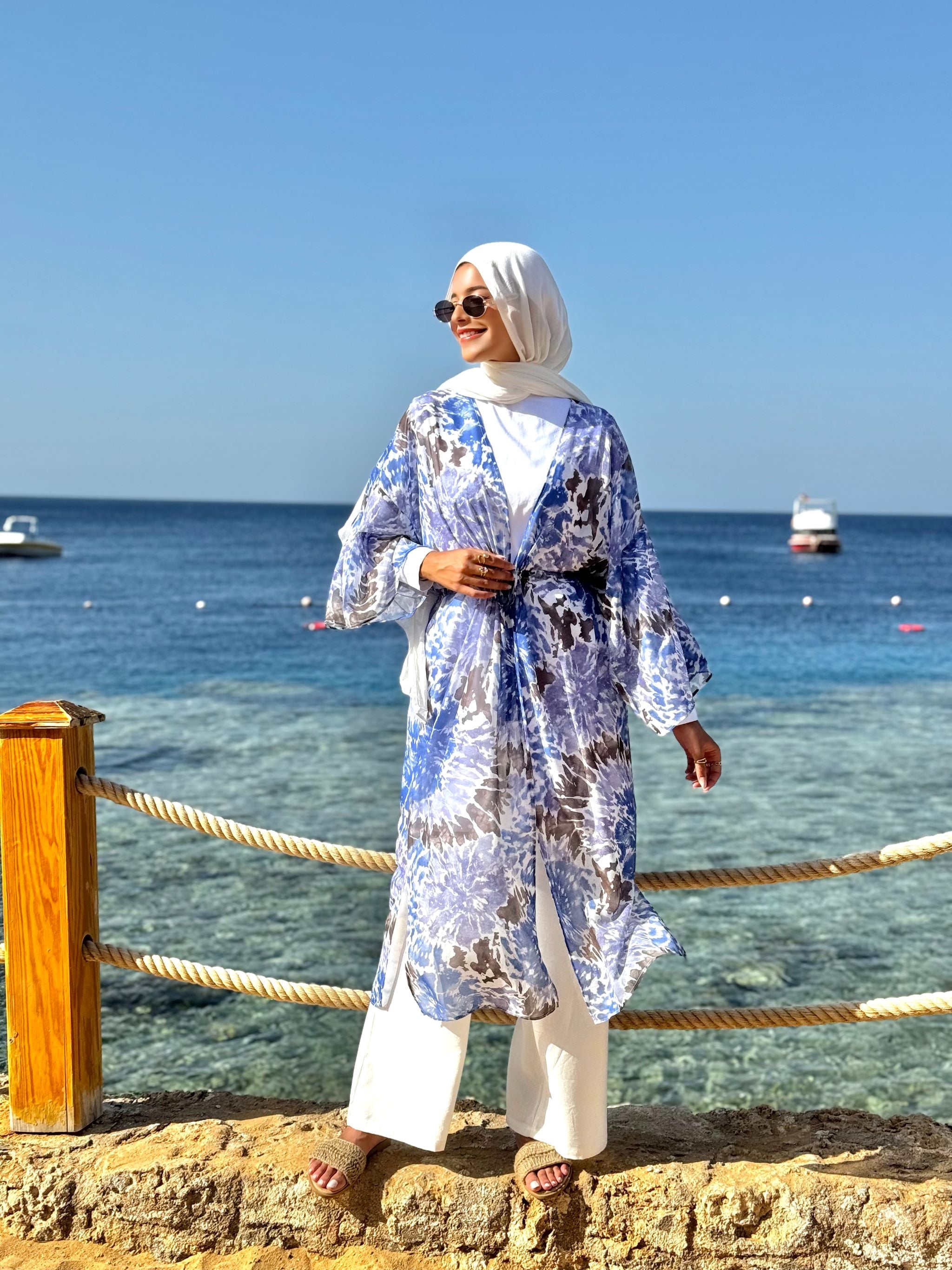 Drawstring Chiffon Kimono-Tie Dye