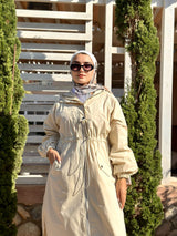 Drawstring Coat-Beige