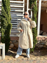 Drawstring Coat-Beige