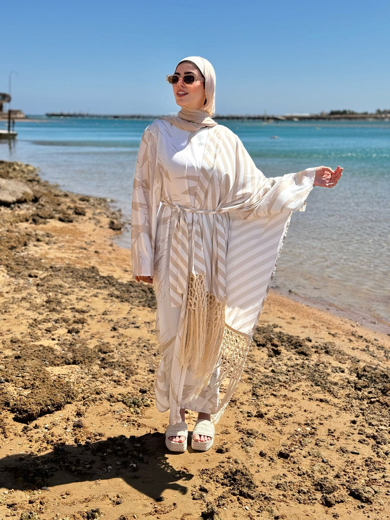 Dress With Fringed Shawl-Beige – Hijab Boutique