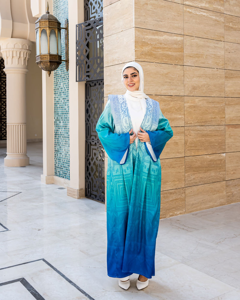 Edged Shoulder Printed Kaftan-Blue