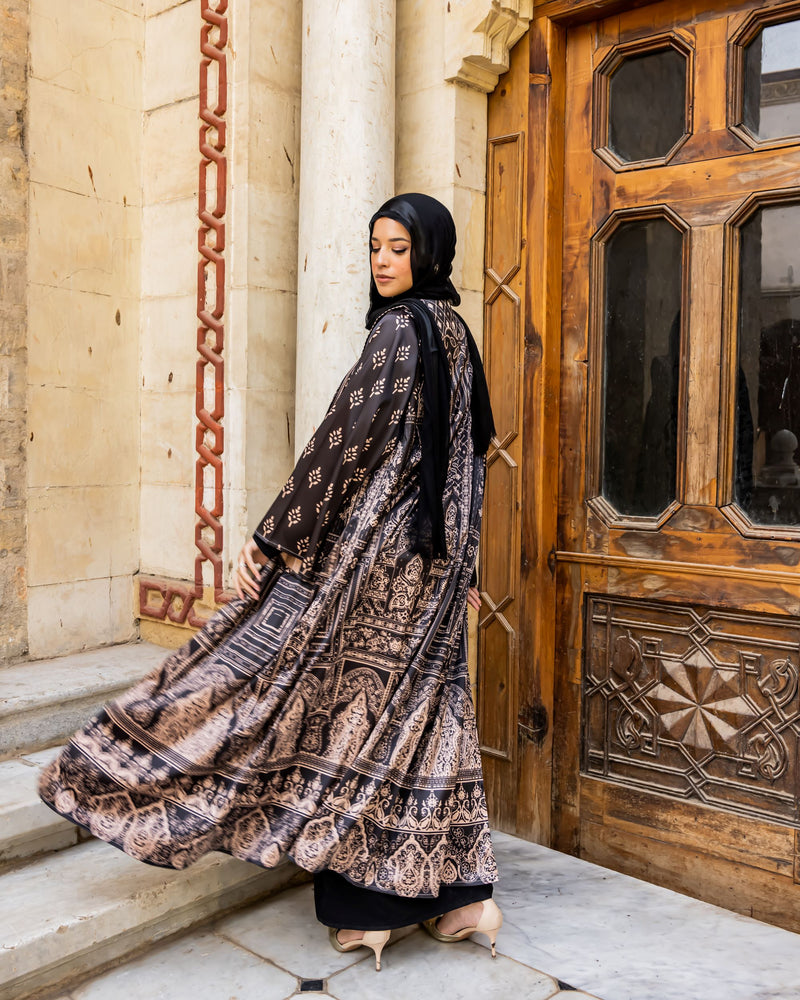 Edged Shoulder Printed Kaftan-Cafe