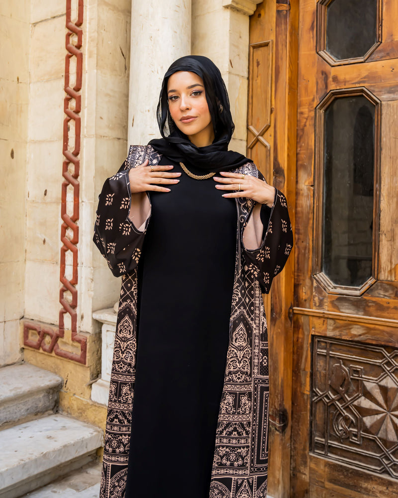 Edged Shoulder Printed Kaftan-Cafe
