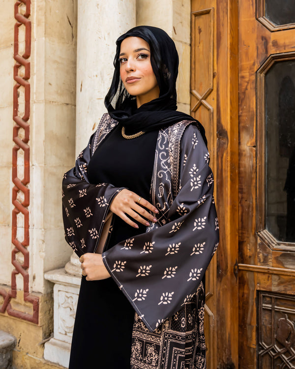 Edged Shoulder Printed Kaftan-Cafe