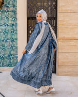 Edged Shoulder Printed Kaftan-Silver