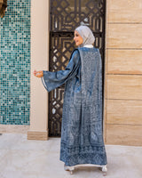 Edged Shoulder Printed Kaftan-Silver