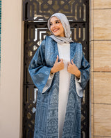 Edged Shoulder Printed Kaftan-Silver