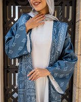Edged Shoulder Printed Kaftan-Silver