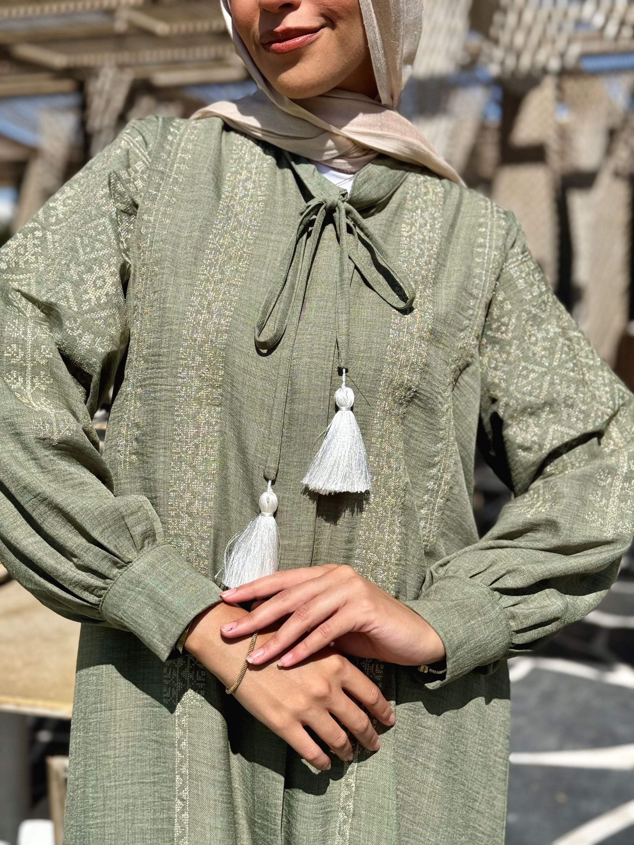 Embroidered Linen Shirt-Olive