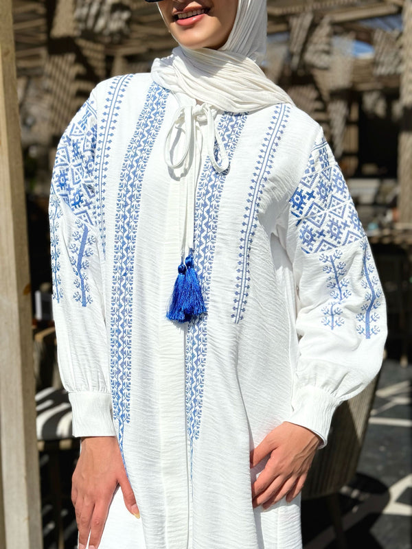 Embroidered Linen Shirt-White